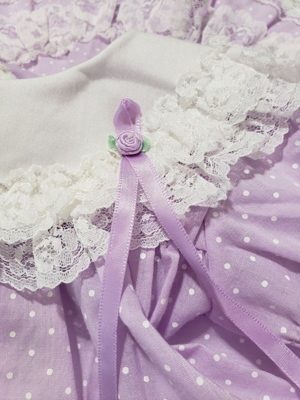 Vintage Jo Lene Purple Polka Dot Lace Tiered Circle Dress Party Frilly NB 0-6 M - Picture 3 of 12